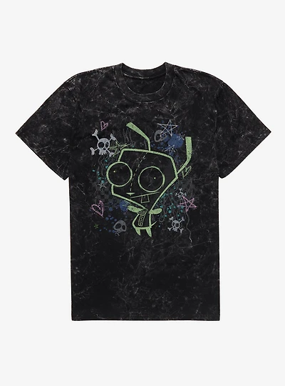 Invader Zim GIR Chalk Art Drawing Mineral Wash T-Shirt