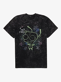 Invader Zim GIR Chalk Art Drawing Mineral Wash T-Shirt