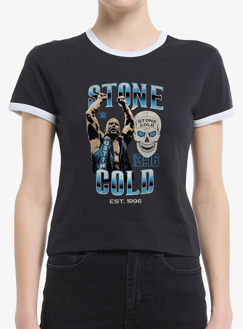 WWE Stone Cold Steve Austin Collage Womens Baby Ringer T-Shirt