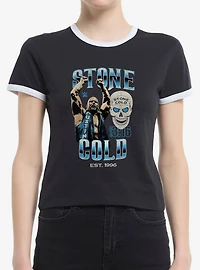 WWE Stone Cold Steve Austin Collage Womens Baby Ringer T-Shirt