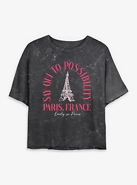 Emily Paris Say Oui Womens Mineral Wash Crop T-Shirt