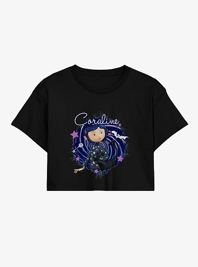 Coraline The Cat Swirl And Stars Crop T-Shirt