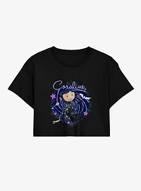 Coraline The Cat Swirl And Stars Crop T-Shirt