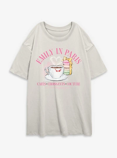 Emily Paris Cafe Croissants Couture Womens Oversized T-Shirt