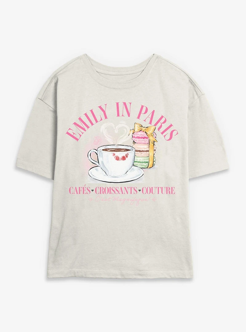 Emily Paris Cafe Croissants Couture Womens Skimmer T-Shirt