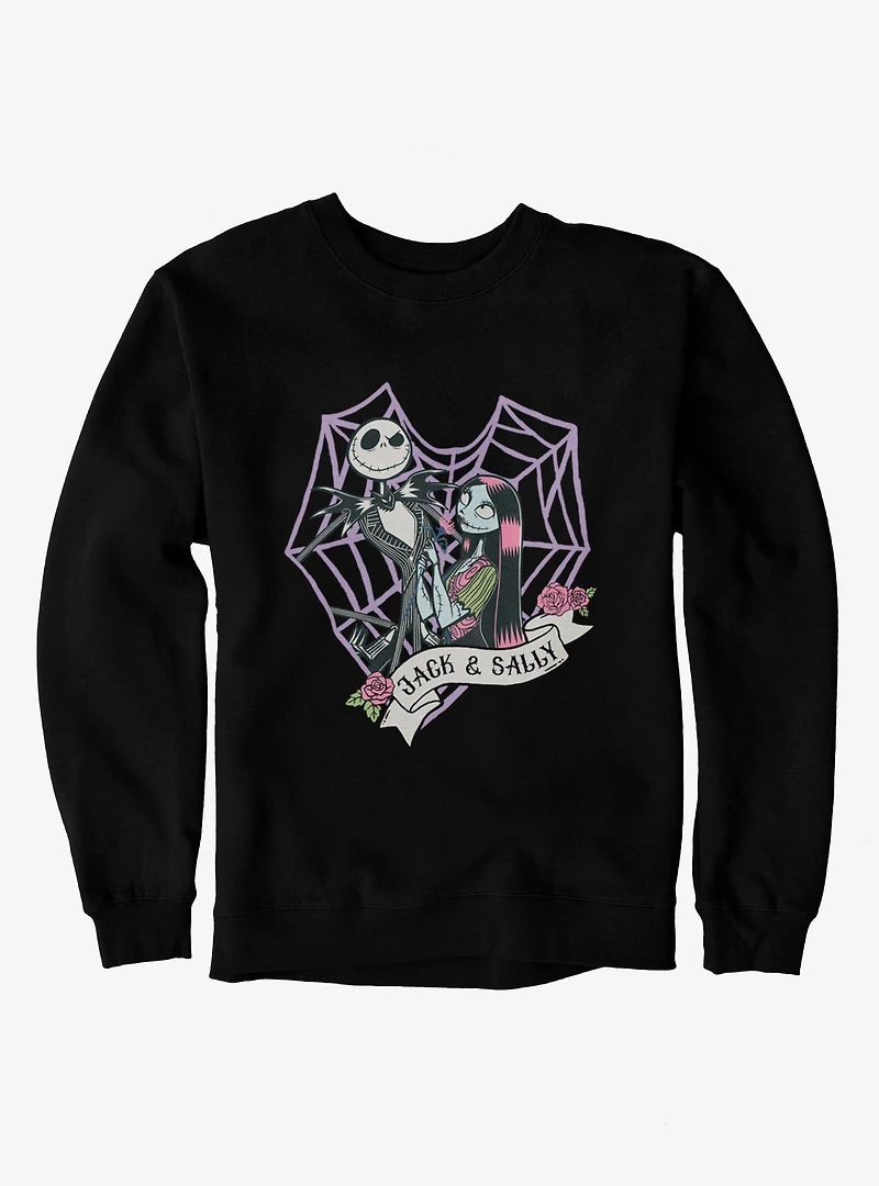 Disney Nightmare Before Christmas Jack And Sally Web Heart Sweatshirt
