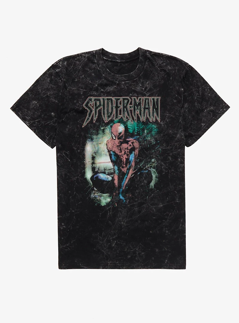 Marvel Spider-Man Vintage Grunge Croutch Mineral Wash T-Shirt