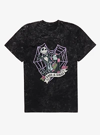 Disney Nightmare Before Christmas Jack And Sally Web Heart Mineral Wash T-Shirt