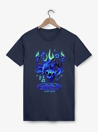 Disney Lilo & Stitch Y2K Blue Chrome Flames T-Shirt