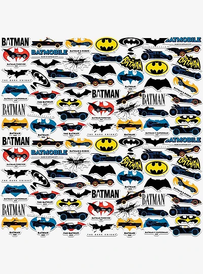 DC Comics Batman Iconic Batmobile Through The Ages Miscellaneous 100ct Sticker Pack