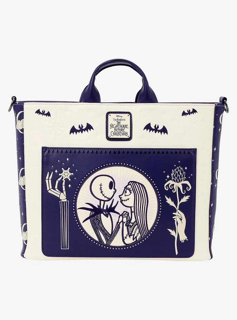 Loungefly Disney The Nightmare Before Christmas Jack Skellington & Sally Night Sky Convertible Backpack and Tote Crossbody Bag