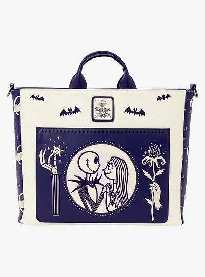 Loungefly Disney The Nightmare Before Christmas Jack Skellington & Sally Night Sky Convertible Backpack and Tote Crossbody Bag