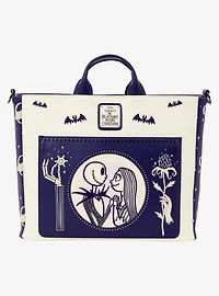 Loungefly Disney The Nightmare Before Christmas Jack Skellington & Sally Night Sky Convertible Backpack and Tote Crossbody Bag