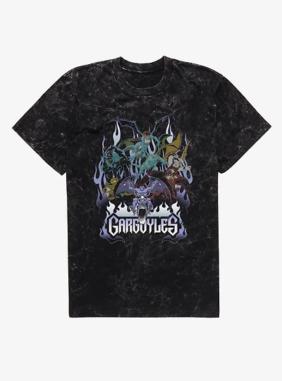 Disney Gargoyles Motorcycle Flames Mineral Wash T-Shirt
