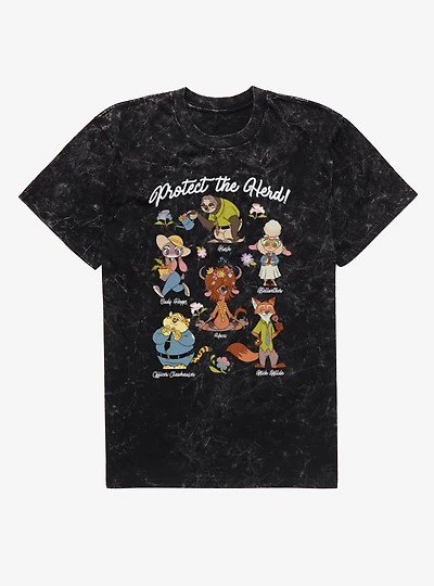 Disney Zootopia Protect The Herd  Mineral Wash T-Shirt