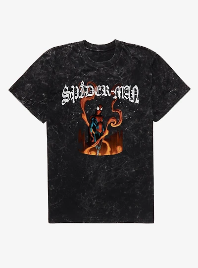Marvel Spider-Man Fire Mineral Wash T-Shirt BoxLunch Exclusive