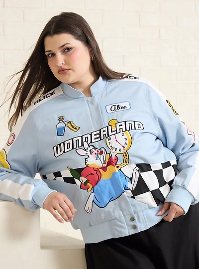 Disney Alice Wonderland White Rabbit Cropped Women's Plus Moto Jacket - BoxLunch Exclusive