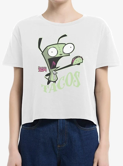 Invader Zim GIR Tacos Boxy Crop Womens T-Shirt
