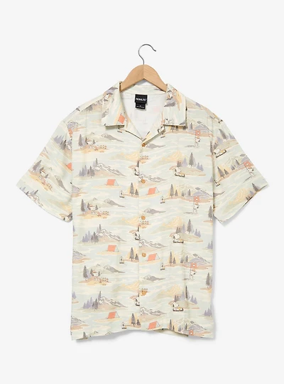 Peanuts Snoopy Camping Scenes Allover Print Woven Button-Up - BoxLunch Exclusive