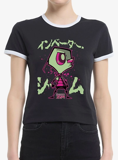 Invader Zim Pink Splatter Ringer Womens T-Shirt