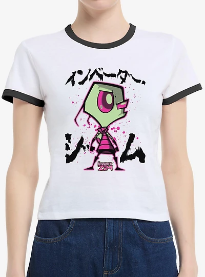 Invader Zim Pink Splatter Ringer Womens T-Shirt
