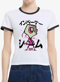 Invader Zim Pink Splatter Ringer Womens T-Shirt