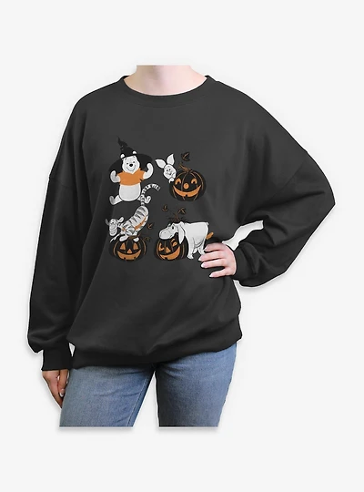 Disney Winnie The Pooh Sketchy Halloween Grid Womens Oversized Sweatshirt