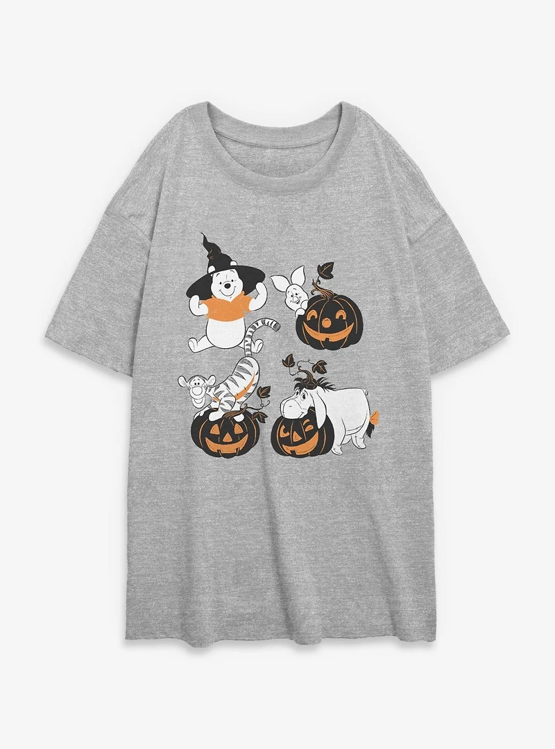 Disney Winnie The Pooh Sketchy Halloween Grid Womens Oversized T-Shirt