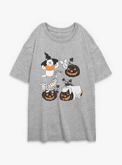 Disney Winnie The Pooh Sketchy Halloween Grid Womens Oversized T-Shirt