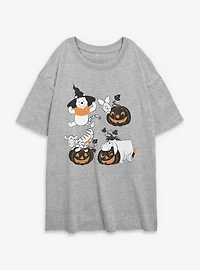 Disney Winnie The Pooh Sketchy Halloween Grid Womens Oversized T-Shirt