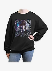 Wednesday Stained Glass Portrait Womens Oversized Sweatshirt