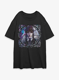 Wednesday Stained Glass Portrait Womens Oversized T-Shirt