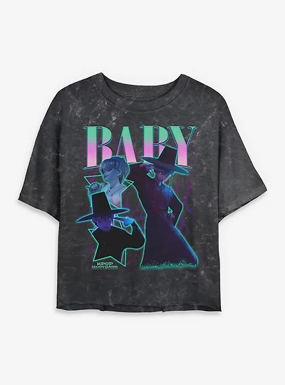 KPop Demon Hunters Saja Boys Y2K Baby Womens Mineral Wash Crop T-Shirt