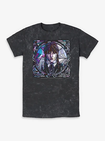 Wednesday Stained Glass Portrait Mineral Wash T-Shirt