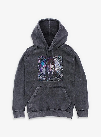 Wednesday Stained Glass Portrait Mineral Wash Hoodie
