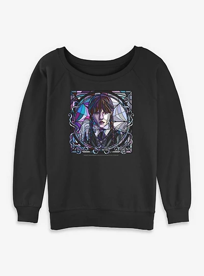 Wednesday Stained Glass Portrait Womens Slouchy Sweatshirt