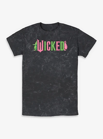 Wicked Elphaba and Glinda Silhouettes Logo Mineral Wash T-Shirt