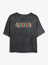 Wicked Elphaba and Glinda Silhouettes Logo Womens Mineral Wash Crop T-Shirt