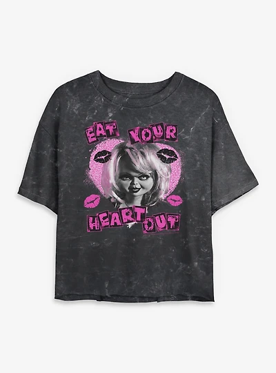 Chucky Eat Your Heart Out Tiffany Womens Mineral Wash Crop T-Shirt