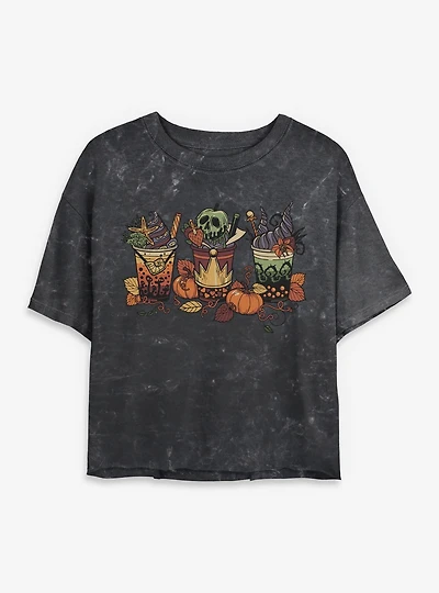 Disney Villains Fall Drinks Womens Mineral Wash Crop T-Shirt