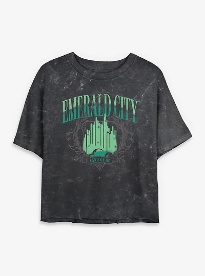 Wizard Of Oz Original Green City Womens Mineral Wash Crop T-Shirt