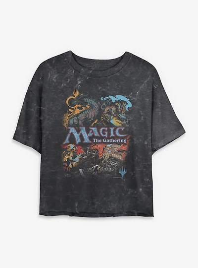 Magic: The Gathering Vintage Collage Womens Mineral Wash Crop T-Shirt