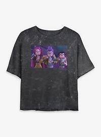 KPop Demon Hunters Huntrix Eating Womens Mineral Wash Crop T-Shirt