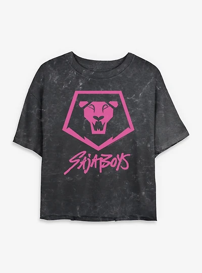 KPop Demon Hunters Saja Boys Lion Logo Womens Mineral Wash Crop T-Shirt