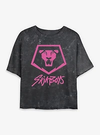 KPop Demon Hunters Saja Boys Lion Logo Womens Mineral Wash Crop T-Shirt