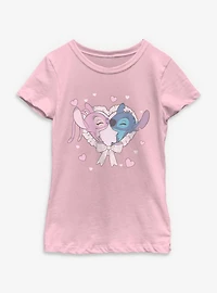 Disney Lilo & Stitch Frilly Heart Youth Girls T-Shirt