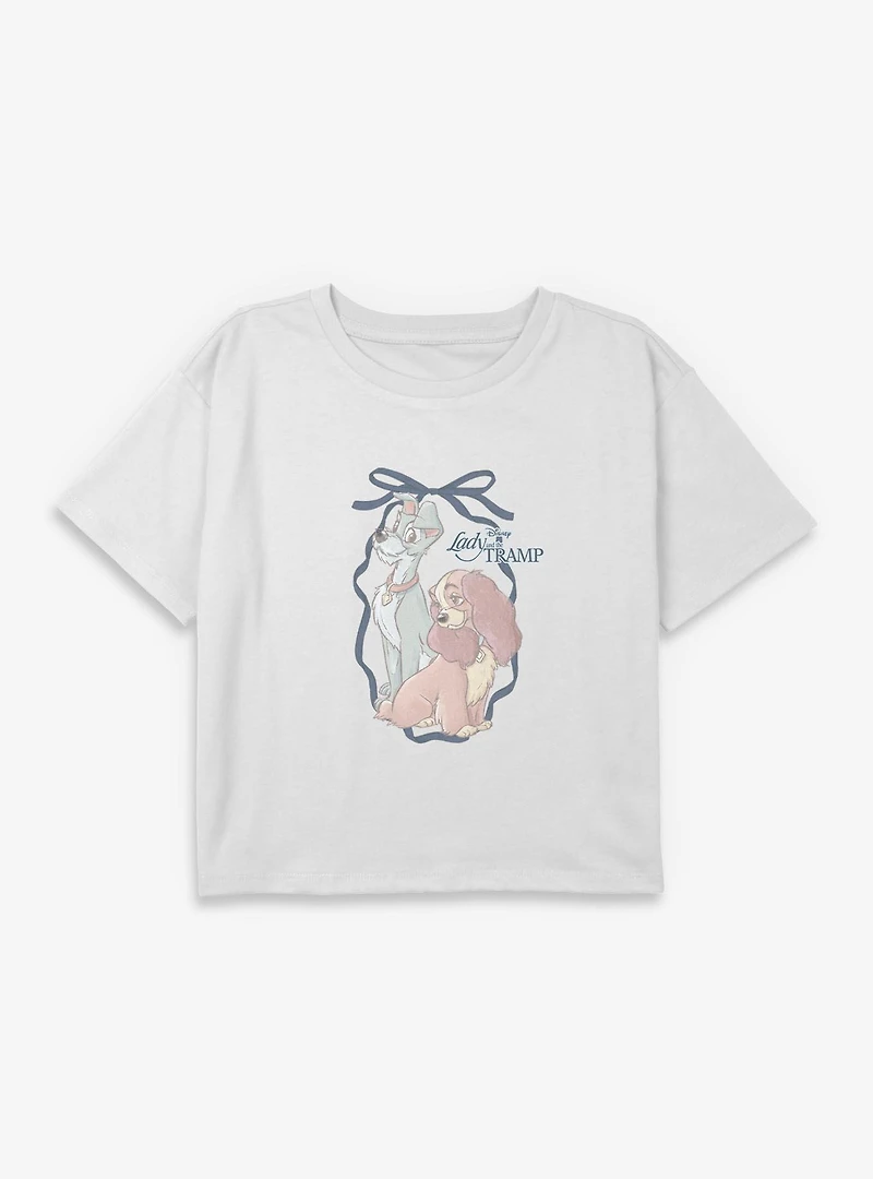 Disney Lady and the Tramp Bow Romance Youth Girls Boxy Crop T-Shirt