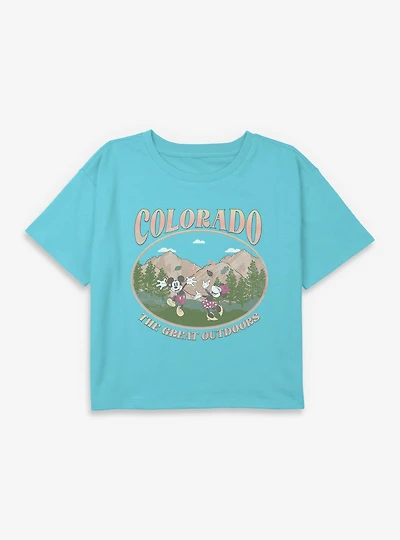 Disney Mickey Mouse The Great Outdoors Colorado Youth Girls Boxy Crop T-Shirt