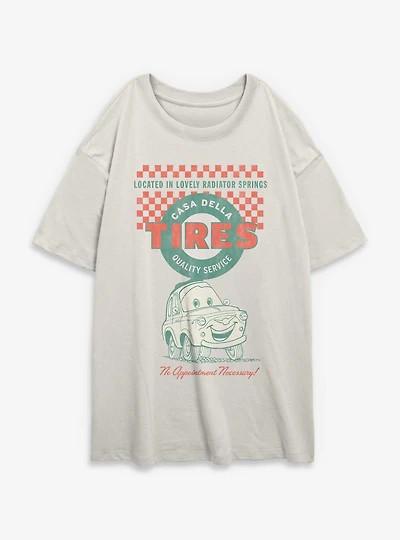 Disney Pixar Cars Casa Della Tires Quality Service Womens Oversized T-Shirt