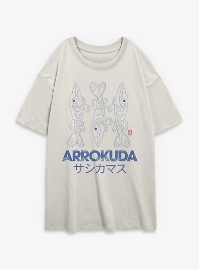 Pokemon Arrokuda Gyotaku Womens Oversized T-Shirt